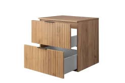 3xE Living Meuble vasque, Chêne Craft, 60 x 57 x 46 cm, poignée noire + Plan de travail