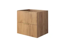 3xE Living Meuble vasque, Chêne Craft, 60 x 57 x 46 cm, poignée dorée, sans plateau