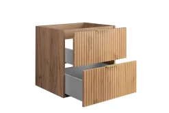 3xE Living Meuble vasque, Chêne Craft, 60 x 57 x 46 cm, poignée dorée, sans plateau