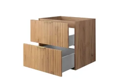 3xE Living Meuble vasque, Chêne Craft, 60 x 57 x 46 cm, poignée dorée, sans plateau