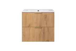 3xE Living Meuble vasque, Chêne Craft, 60 x 57 x 46 cm, poignée dorée, sans plateau