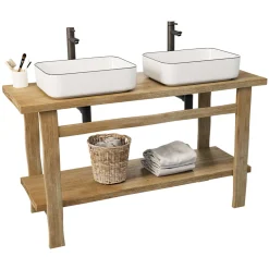 Homesight Meuble vasque en chêne massif vieilli l.140 x H.78 x P.50 cm, Taby* Meuble Buanderie|Meuble Vasque