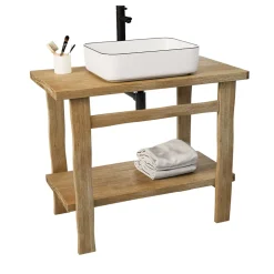 Homesight Meuble vasque en chêne massif vieilli l.95 x H.78 x P.50 cm, Taby