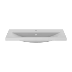GoodHome Meuble vasque faible profondeur effet bois avec porte-serviette l.85 x H.82 x P.36 cm Maza + plan vasque céramique Nira,* Meuble De Salle De Bains Faible Profondeur|Meuble Vasque