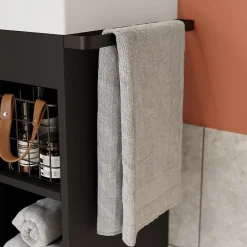 GoodHome Meuble vasque faible profondeur noir avec porte-serviettes l.65 x H.82 x P.36 cm + plan vasque blanc résine, Maza