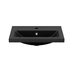 GoodHome Meuble vasque faible profondeur blanc avec porte-serviettes l.65 x H.82 x P.36 cm Maza + plan vasque céramique noir Nira,* Meuble Vasque|Meuble De Salle De Bains Faible Profondeur