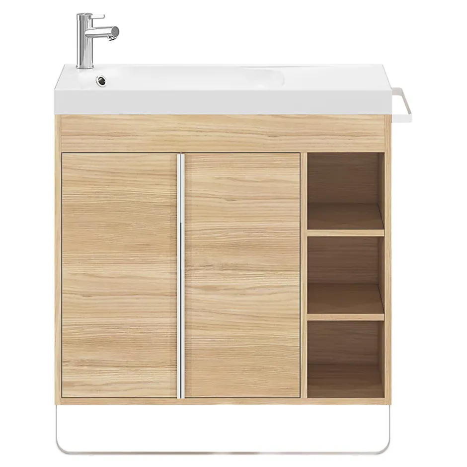 GoodHome Meuble vasque faible profondeur effet bois avec porte-serviettes l.85 x H.82 x P.36 cm + plan vasque résine, Maza