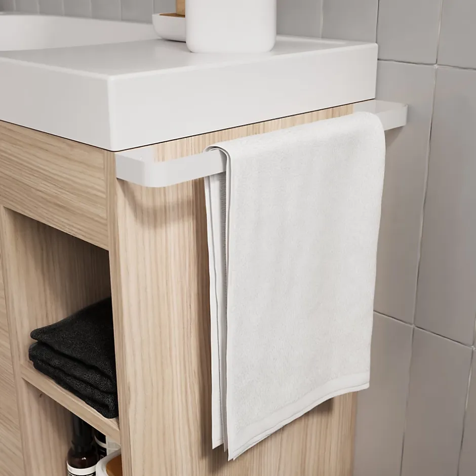 GoodHome Meuble vasque faible profondeur effet bois avec porte-serviettes l.85 x H.82 x P.36 cm + plan vasque résine, Maza