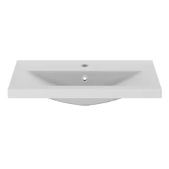 GoodHome Meuble vasque faible profondeur noir avec porte-serviettes l.65 x H.82 x P.36 cm Maza + plan vasque blanc céramique Nira,* Meuble De Salle De Bains Faible Profondeur|Meuble Vasque