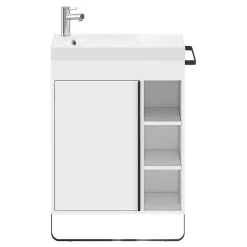 GoodHome Meuble vasque faible profondeur blanc avec porte-serviettes l.65 x H.82 x P.36 cm + plan vasque résine blanc, Maza