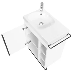 GoodHome Meuble vasque faible profondeur blanc avec porte-serviettes l.65 x H.82 x P.36 cm + plan vasque résine blanc, Maza