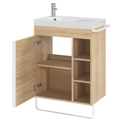 GoodHome Meuble vasque faible profondeur effet bois avec porte-serviettes l.65 x H.82 x P.36 cm Maza + plan vasque résine, Maza* Meuble De Salle De Bains Faible Profondeur|Meuble Vasque
