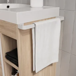 GoodHome Meuble vasque faible profondeur effet bois avec porte-serviettes l.65 x H.82 x P.36 cm Maza + plan vasque résine, Maza* Meuble De Salle De Bains Faible Profondeur|Meuble Vasque