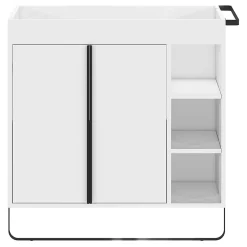 GoodHome Meuble vasque faible profondeur blanc avec porte-serviettes l.85 x H.82 x P.36 cm + plan vasque résine blanc, Maza* Meuble De Salle De Bains Faible Profondeur