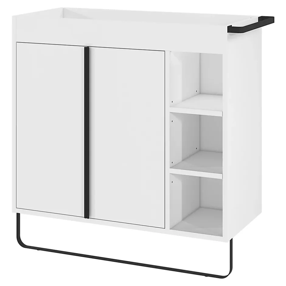 GoodHome Meuble vasque faible profondeur blanc avec porte-serviettes l.85 x H.82 x P.36 cm + plan vasque résine blanc, Maza* Meuble De Salle De Bains Faible Profondeur