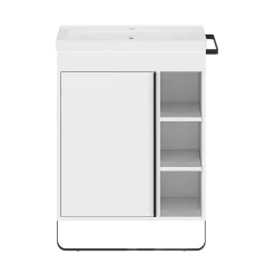 GoodHome Meuble vasque faible profondeur blanc avec porte-serviettes l.65 x H.82 x P.36 cm Maza + plan vasque céramique blanc Nira,* Meuble De Salle De Bains Faible Profondeur|Meuble Vasque