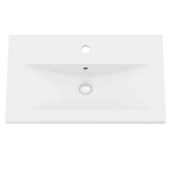 GoodHome Meuble vasque faible profondeur blanc avec porte-serviettes l.65 x H.82 x P.36 cm Maza + plan vasque céramique blanc Nira,* Meuble De Salle De Bains Faible Profondeur|Meuble Vasque
