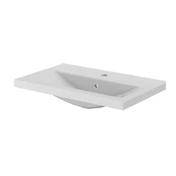 GoodHome Meuble vasque faible profondeur blanc avec porte-serviettes l.65 x H.82 x P.36 cm Maza + plan vasque céramique blanc Nira,* Meuble De Salle De Bains Faible Profondeur|Meuble Vasque