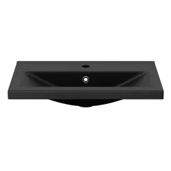 GoodHome Meuble vasque faible profondeur noir avec porte-serviettes l.85 x H.82 x P.36 cm Maza + plan vasque noir céramique Nira,