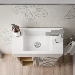Bernstein Meuble vasque Gris soie de salle de bain 55x24x59cm (LxPxH) 1 porte à droite + 2 cases rangement - BELDIVO