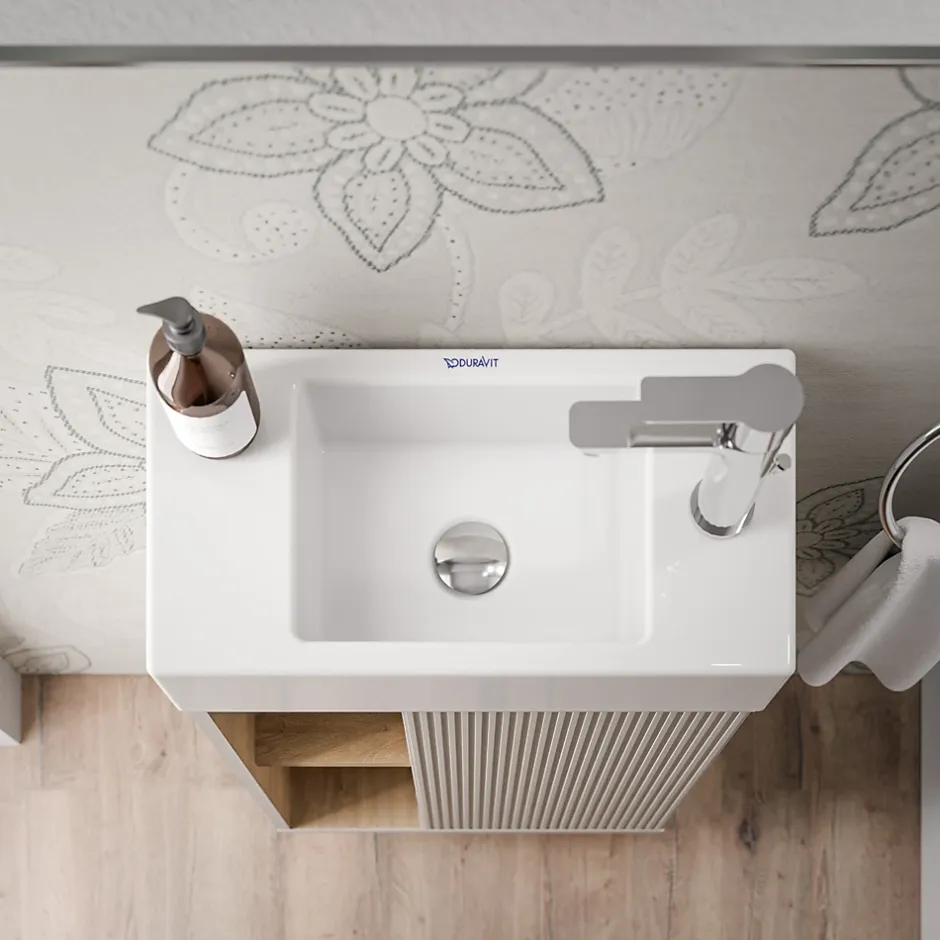 Bernstein Meuble vasque Gris soie de salle de bain 55x24x59cm (LxPxH) 1 porte à droite + 2 cases rangement - BELDIVO