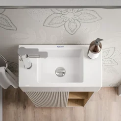 Bernstein Meuble vasque Gris soie de salle de bain 55x24x59cm (LxPxH) 1 porte à gauche + 2 cases rangement - BELDIVO* Lave-Mains