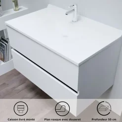 Cuisibane Meuble vasque L 90cm P 55cm ROMY - Blanc brillant