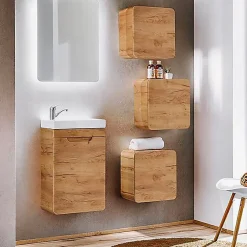 Stellameuble Meuble vasque lave main encastrable aspect bois 40cm Aruba Craft* Meuble Sous Lavabo