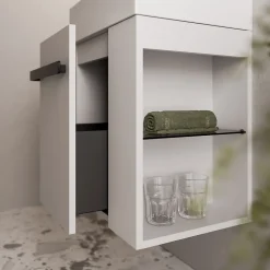 Bernstein Meuble vasque lave-main Blanc mat 45x35x50cm (LxPxH) 1 tiroir + rangement droite + poignée Noir mat - COMPACT450* Lave-Mains