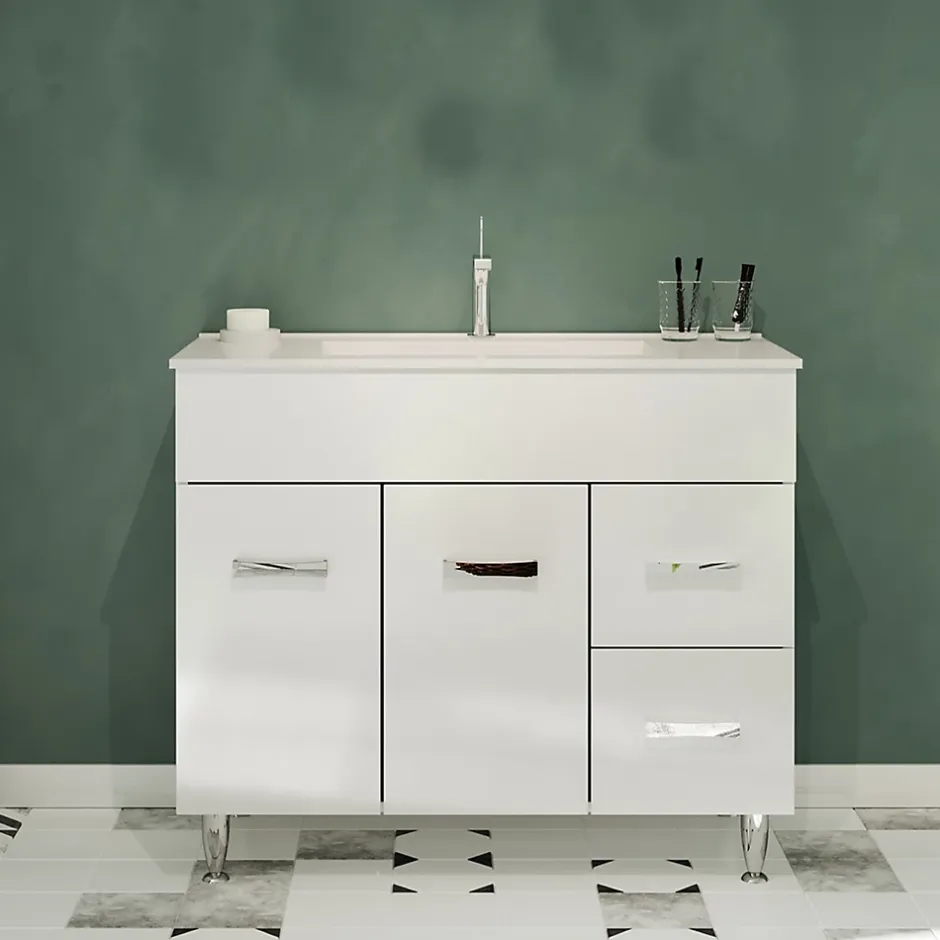 Saniverre Meuble vasque sur pieds MADRID - simple vasque Blanc L. 100 cm -