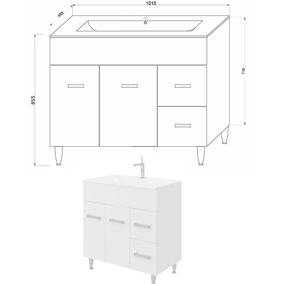 Saniverre Meuble vasque sur pieds MADRID - simple vasque Blanc L. 100 cm -
