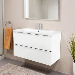 GoodHome Meuble vasque suspendu blanc brillant l.80 cm Imandra + plan vasque blanc céramique Nira,
