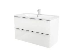 GoodHome Meuble vasque suspendu blanc brillant l.80 cm Imandra + plan vasque blanc céramique Nira,