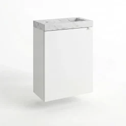 Homesight Meuble vasque suspendu blanc mat l.44 cm Imandra + plan vasque effet marbre blanc, GoodHome* Lave-Mains