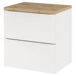 GoodHome Meuble vasque suspendu blanc brillant l.60 cm Imandra + plan de toilette chêne massif Hartland,