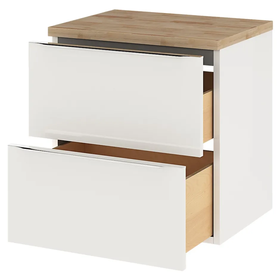 GoodHome Meuble vasque suspendu blanc brillant l.60 cm Imandra + plan de toilette chêne massif Hartland,