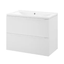 GoodHome Meuble vasque suspendu blanc mat l.80 cm Imandra + plan vasque blanc céramique Nira,* Meuble Vasque