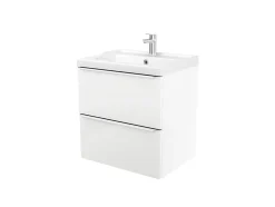 GoodHome Meuble vasque suspendu blanc brillant l.60 cm Imandra + plan vasque blanc céramique Lana,