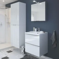 GoodHome Meuble vasque suspendu blanc brillant l.60 cm Imandra + plan vasque blanc céramique Lana,