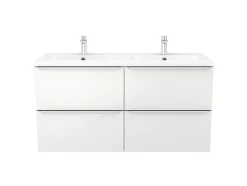 GoodHome Meuble vasque suspendu blanc brillant l.120 cm Imandra + plan double vasque blanc résine Mila,