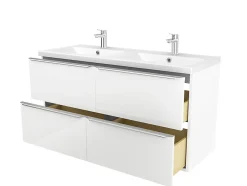 GoodHome Meuble vasque suspendu blanc brillant l.120 cm Imandra + plan double vasque blanc résine Mila,