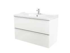 GoodHome Meuble vasque suspendu blanc brillant l.100 cm Imandra + plan vasque blanc céramique Lana,* Meuble Vasque