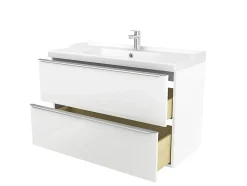 GoodHome Meuble vasque suspendu blanc brillant l.100 cm Imandra + plan vasque blanc céramique Lana,* Meuble Vasque