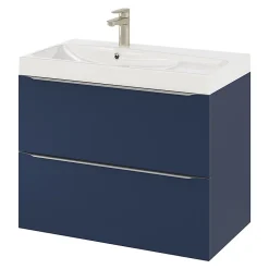 GoodHome Meuble vasque suspendu bleu nuit mat l.80 cm Imandra + plan vasque blanc résine Mila,