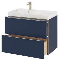 GoodHome Meuble vasque suspendu bleu nuit mat l.80 cm Imandra + plan vasque blanc résine Mila,