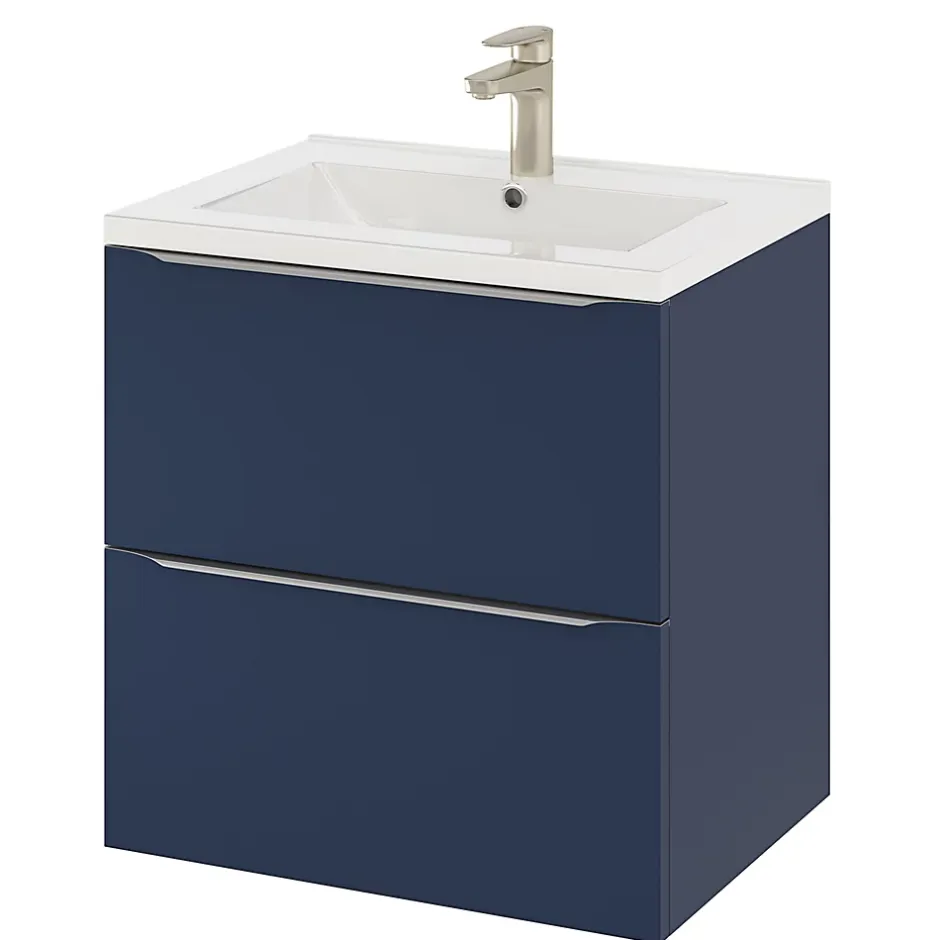GoodHome Meuble vasque suspendu bleu nuit mat l.60 cm Imandra + plan vasque blanc céramique Nira,