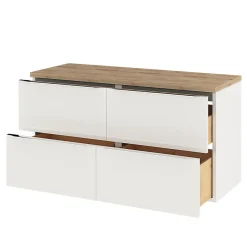 GoodHome Meuble vasque suspendu blanc brillant l.120 cm Imandra + plan de toilette chêne massif Hartland,