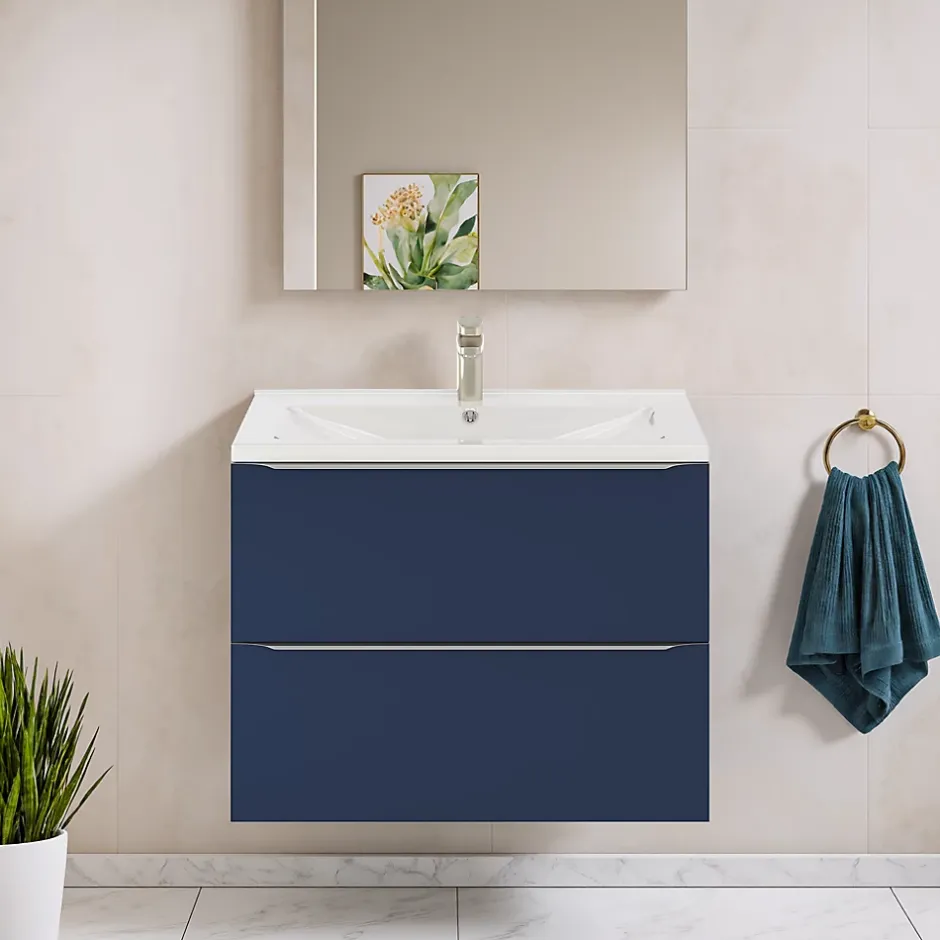 GoodHome Meuble vasque suspendu bleu nuit mat l.80 cm Imandra + plan vasque blanc céramique Nira,