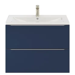 GoodHome Meuble vasque suspendu bleu nuit mat l.80 cm Imandra + plan vasque blanc céramique Nira,
