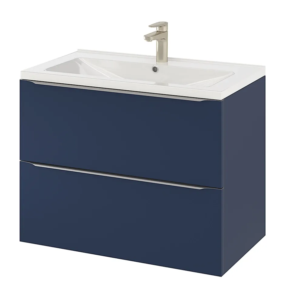 GoodHome Meuble vasque suspendu bleu nuit mat l.80 cm Imandra + plan vasque blanc céramique Nira,